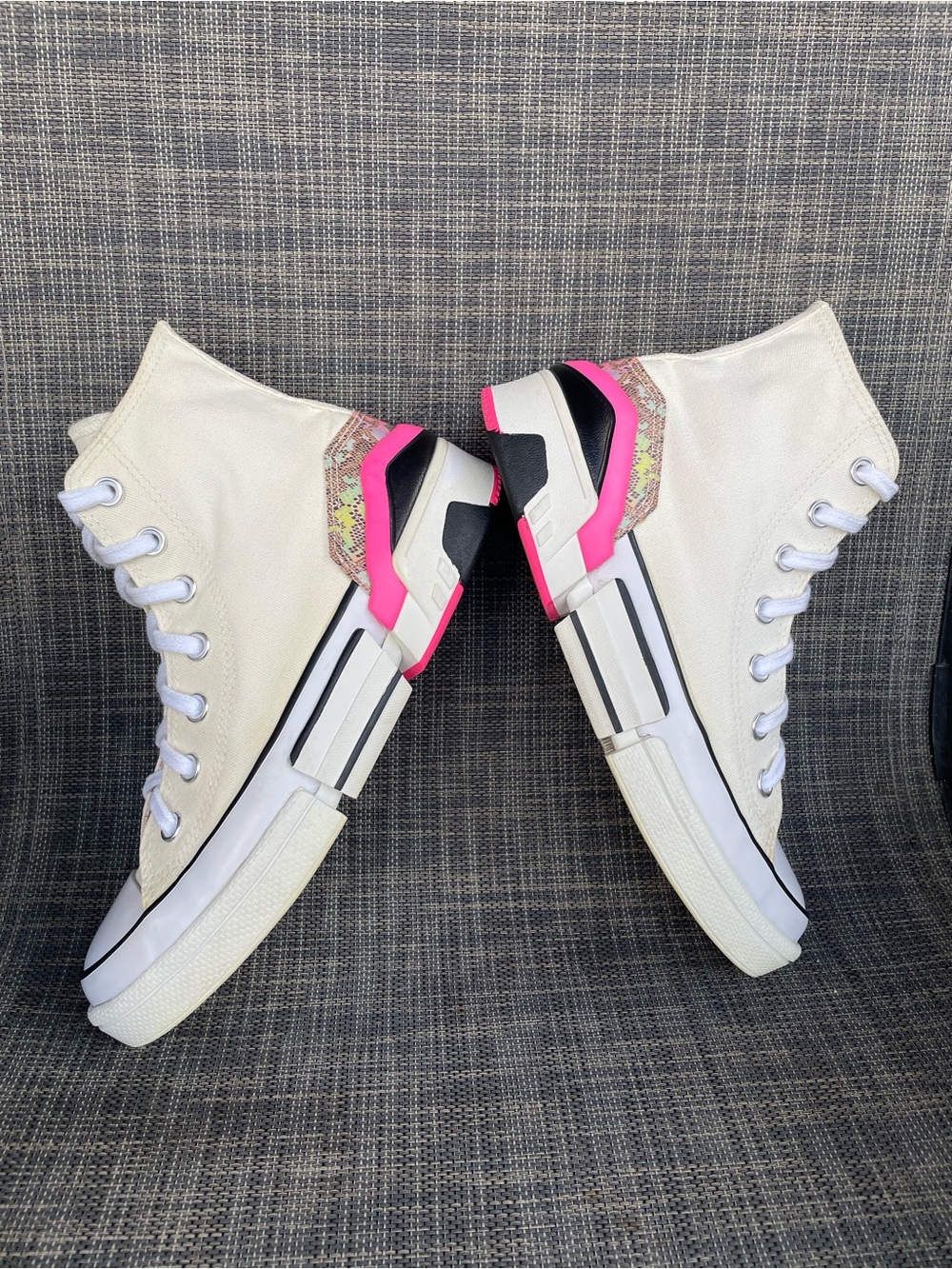 Converse All Star High Top Sneakers in White with Pink Accent - Picture 11 of 13